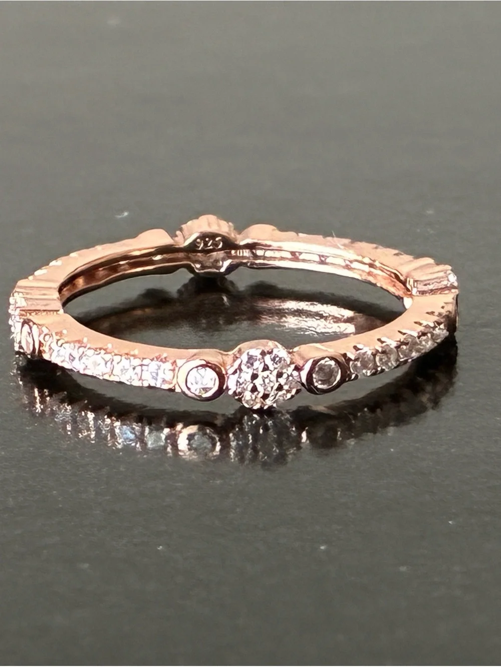 Sterling Silver 925 Rose Gold-Plated Cubic Zirconia Stacking Ring Sz 6.5